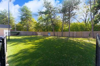 A backyard with a fence